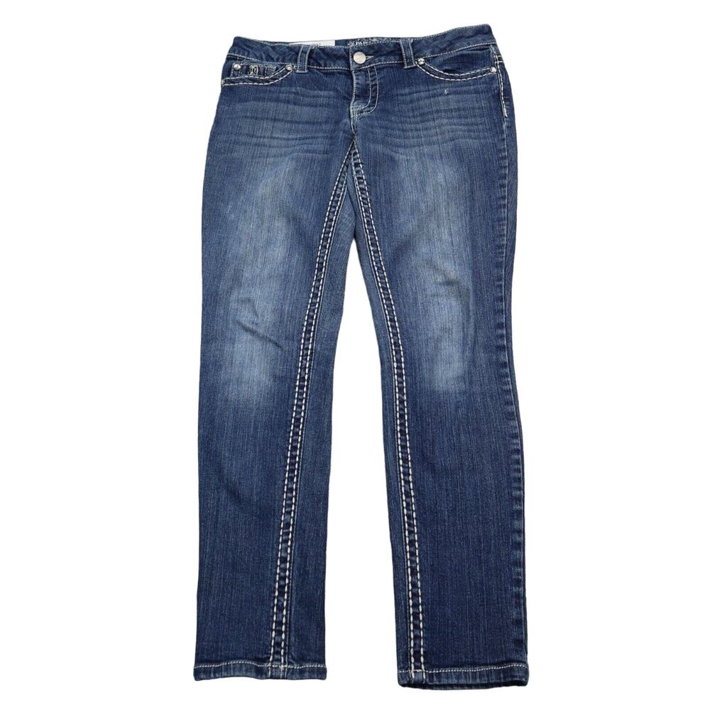 Paisley Sky Pants Womens 8 Blue Mid Rise 5 Pocket Design Straight Leg Jeans